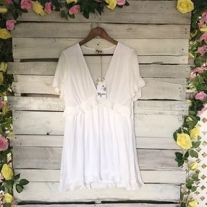 Show Me Your Mumu NWT Virginia Mini Dress White Speckle Dots Flowy